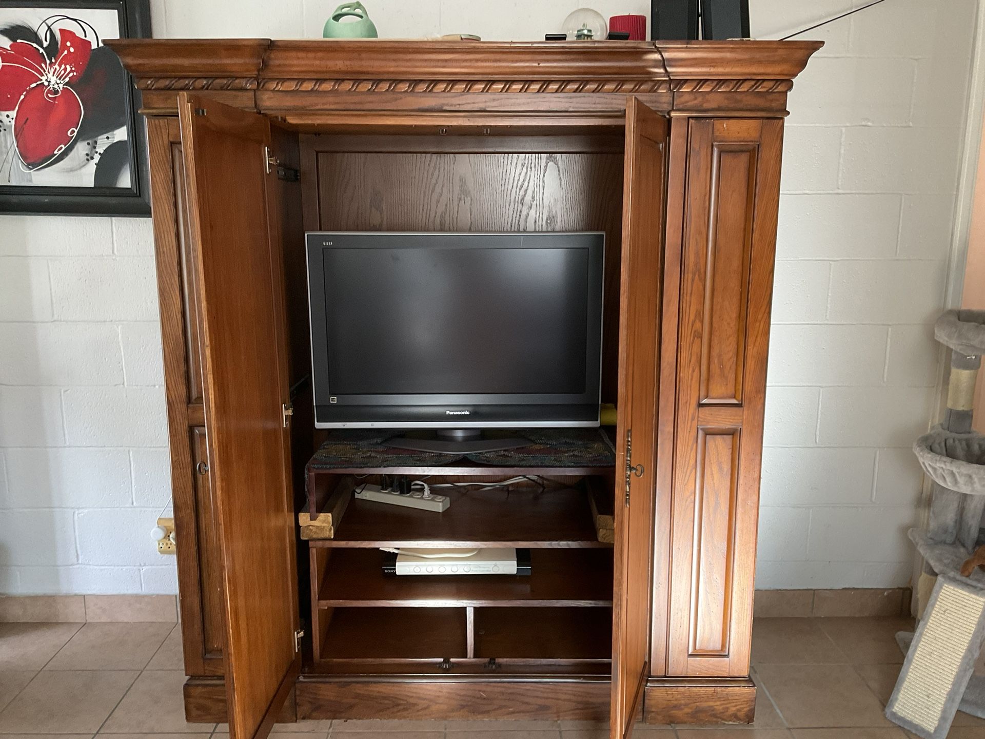 Interesting Beautiful Piece Of Tv Entertainment Center/ Armoire Solid Pine With Extra Two Doors On The Side To Storage Whatever You Want👍🤪