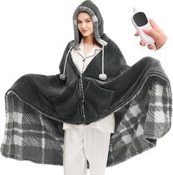 JKYAX 40"x70" Wearable Heated Blanket Shawl 10 Heat Levels Dark Grey