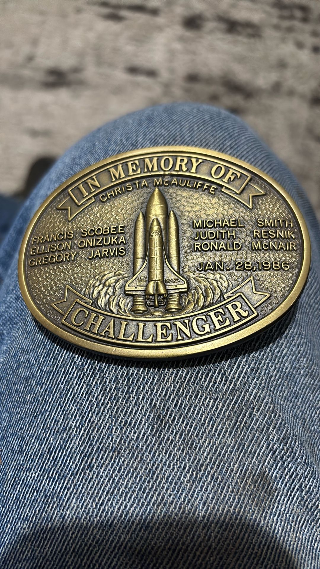 Belt Buckle In Memory Of Challenger Brass