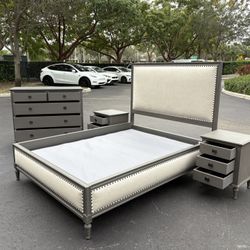 Beautiful Bedroom Set Queen Size Real Wood Dark Gray Color Like New