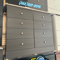 Grey Assembled Wood 8 Drawer Dresser With Rails 