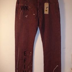NEW Levis 501 Original Paint Splatter 38x32 Stretch Mens Red/Burgandy "WK EFIVE"