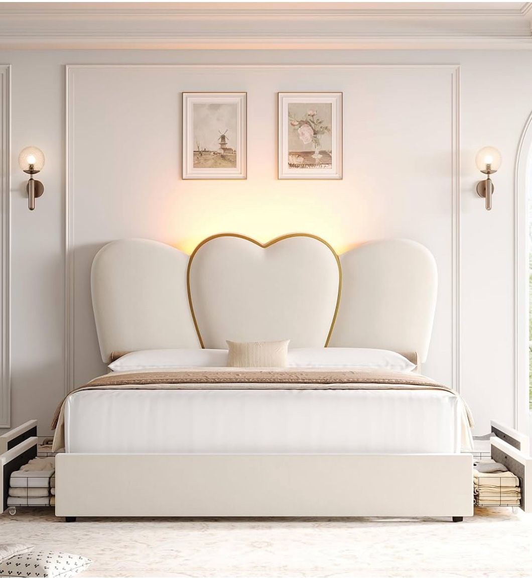 HITHOS Queen LED Bed Frame with 4 Storage Drawers