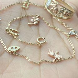 Tobillera De 14 Kt Con Aretes De 14 Kt