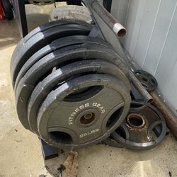 Cast iron weights and barbell