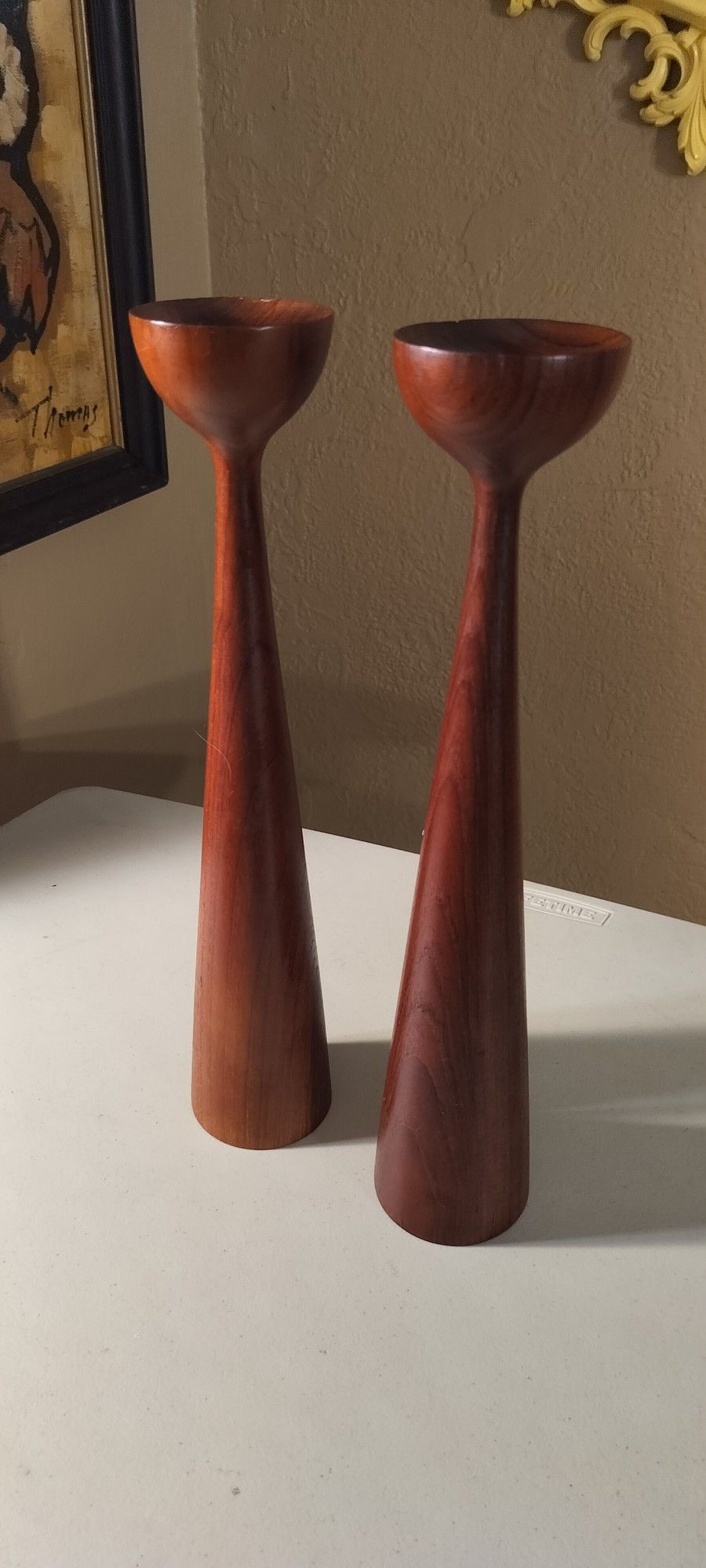 Mid Century Danish Modern Hand Turned Teak Candle Holders