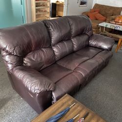 Brown Leather Reclining Sofa Couch $125 80” x 40” x 40” Some Wear/Tear Scratching