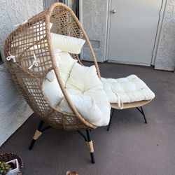 Wicker Egg Chair And Ottoman 
