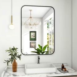 GLSLAND 24 in. W x 36 in. H Rectangular Metal Framed Wall Bathroom Vanity Mirror Black