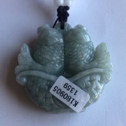 Certified A jadeite light oily green color carved 3 D mouse pendant 50mm