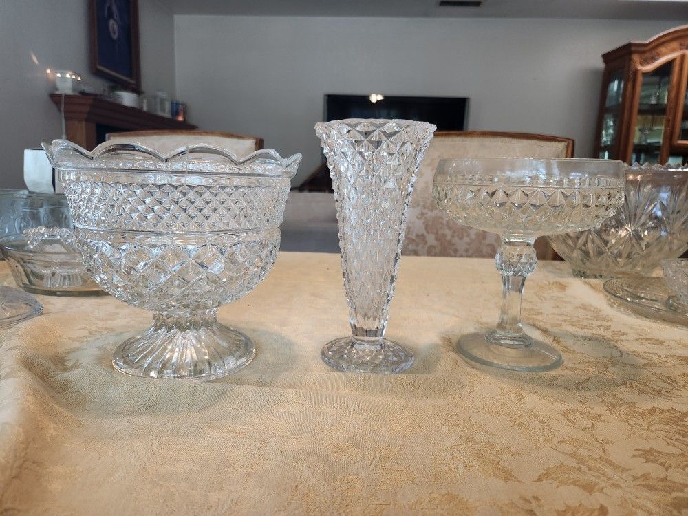 Vintage Crystal Bowls And A Flower Vase
