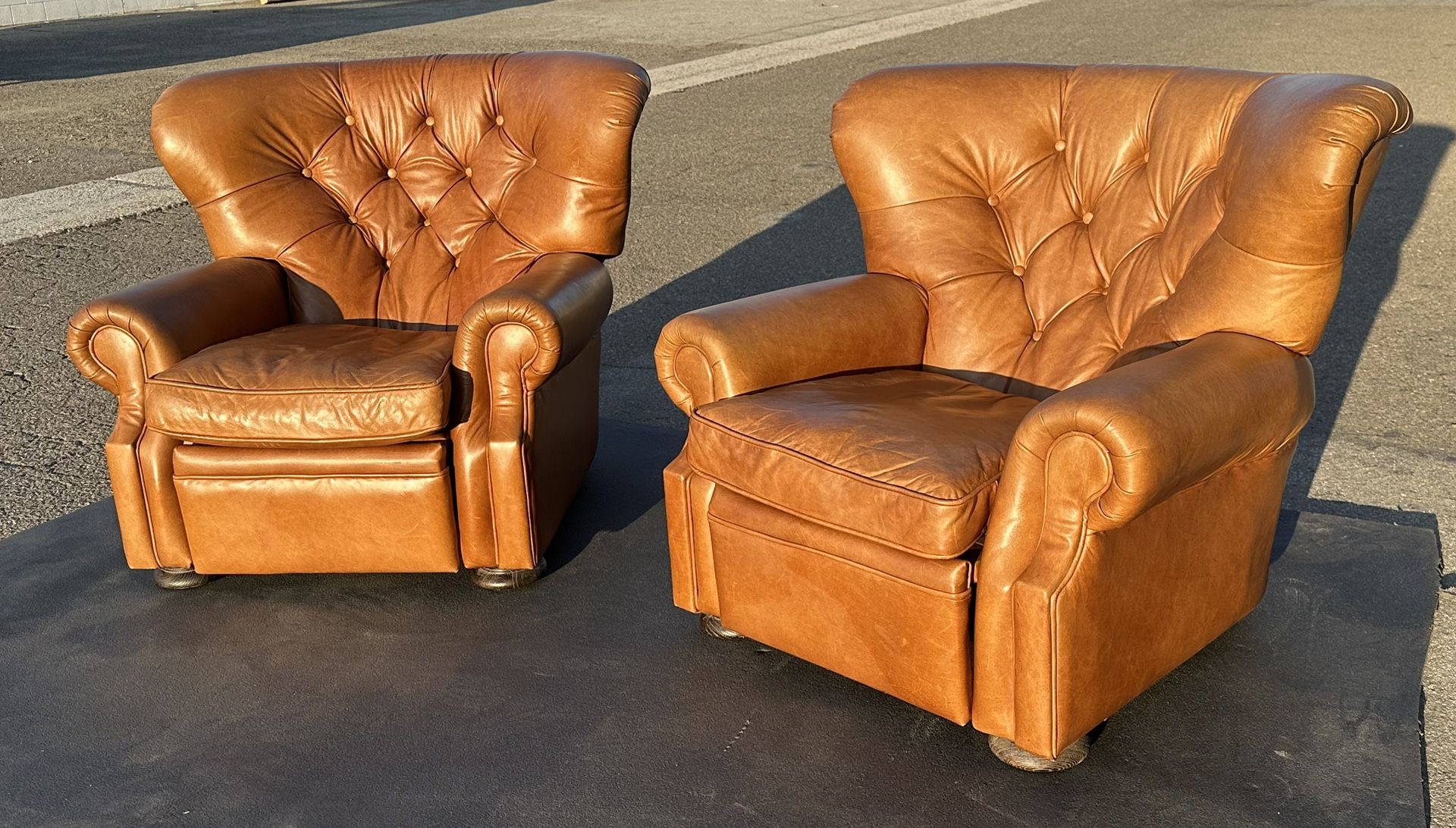 Pair of Restoration Hardware Churchill Leather Recliners Chairs