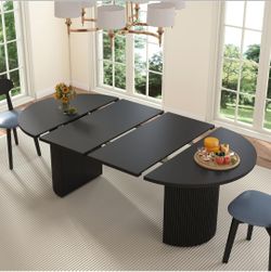 41 in-78 in Extendable Dining Room Table for 4-8, Round Expandable Kitchen Table with Fluted Base, Modern Oval Dinner Table
