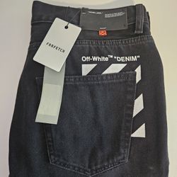 NEW Off-White Diagonal Pocket Slim Fit Black Denim Jeans Size 32