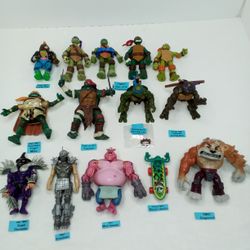 Mixed Lot Of 14 TMNT Action Figures Accessories Vintage 1991,93 Mirage-2018 