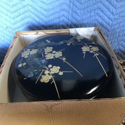 Vintage Japanese Black Lacquered Bowl With Inlay Mother Of Pearl (New/Old Stock) 