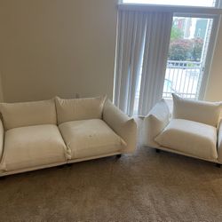 White Chenille Loveseat & Accent Chair