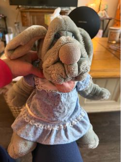 1981 16" Talking Wrinkles Gray Plush Puppet Dog Toy Ganz Bros Stuffed Animal