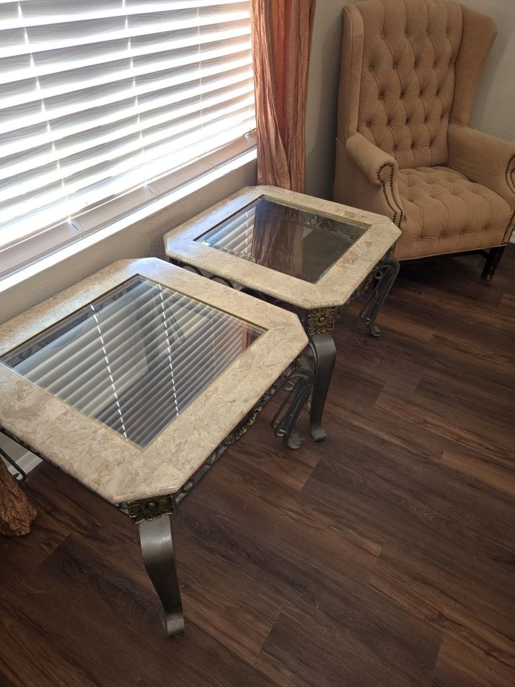 Iron Marble Glass End Table Set Of 2