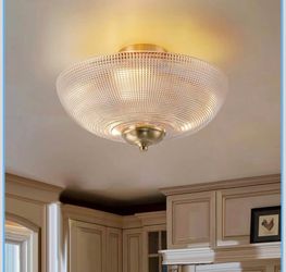 Vintage Glass Ceiling Light – Brass Semi-Flush