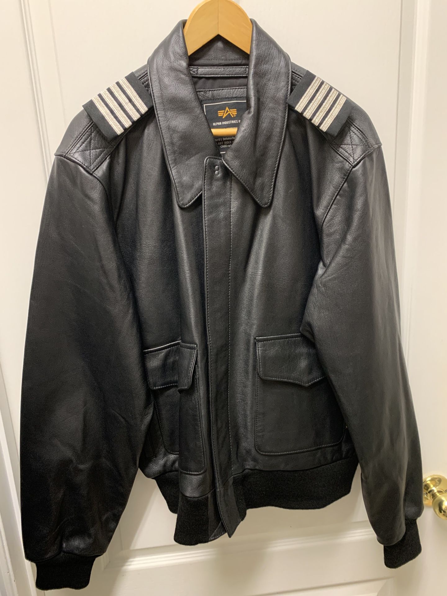 Alpha Industries, Black, Aviator Leather Jacket
