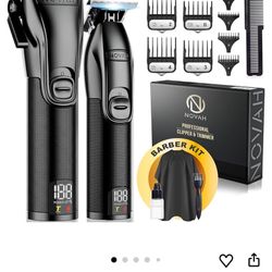 Novah® Professional Hair Clippers for Men, Professional Barber Clippers and Trimmer Set, Mens Cordless Hair Clipper for Barbers Haircut Kit Fade