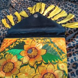 Embroidered Sunflower Clutch