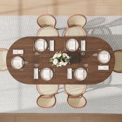 71" Oval Dining Table Kitchen Table With Tambour Double Pedestal Base