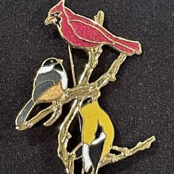 Vintage-Enamels Gold Plated-3 Beautiful Birds Brooch/Pin