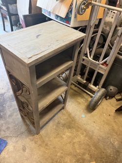 Gray Wood Side Table with Open Shelves