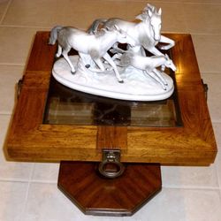 Decorative Solid Wood Accent Table With Removable Beveled Glass Insert