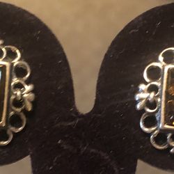 Beautiful Sterling Silver And Amber Stone Earrings-Never Worn 