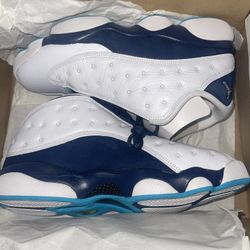 Retro NIKE AIR JORDAN 13 RETRO LOW "HORNETS" WHITE-BLUE-TURQUOISE with Receipt 