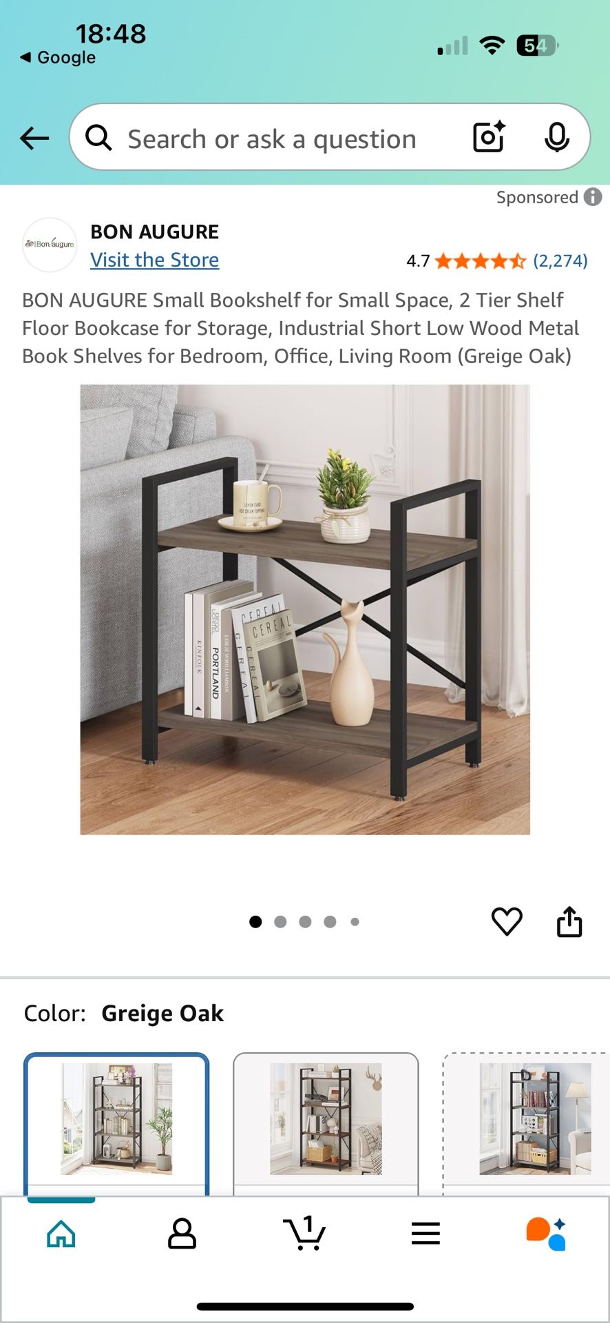 Small Bookshelf for Small Space, 2 Tier Shelf