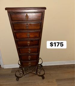 Tall Wood Chest of Drawers with Iron Base
