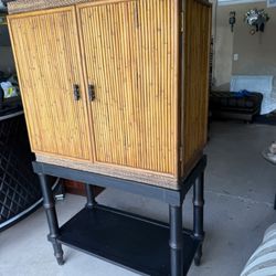 Tommy Bahama style TIKI bar, liquor cabinet, wine cabinet with glass rack, and wine rack