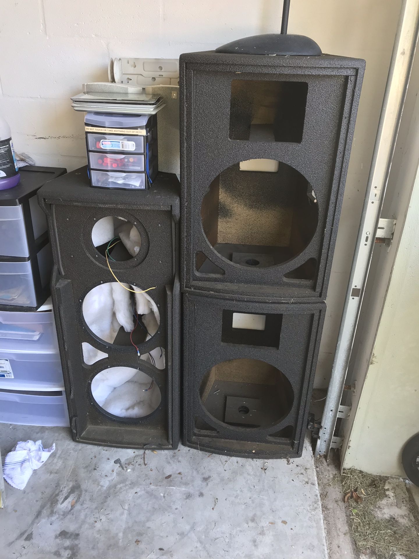 Empty dj Speaker boxes rhino coated