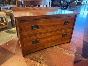 Mission Style Oak Lowboy 2 Drawer Chest