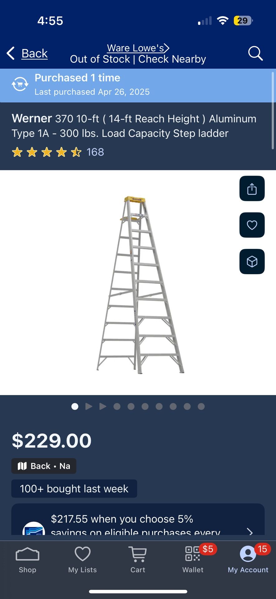Werner 370 10-ft (14-ft Reach Height) Aluminum Type 1A - 300 Ibs. Load Capacity Step ladder