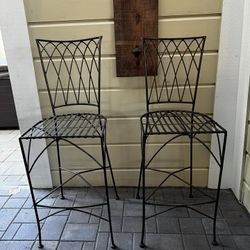 Antique Gold Wrought Iron Barstools 