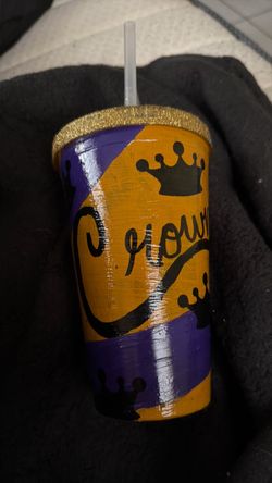 Hand-Painted Crown Tumbler with Straw