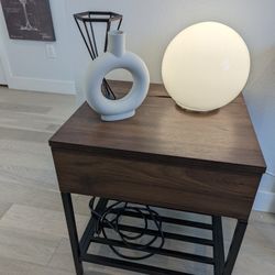 Selling Beautiful Modern Walnut End Table Nightstand With USB And Power Outlets