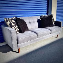 Gray Mid-Century Modern Tufted Sofa