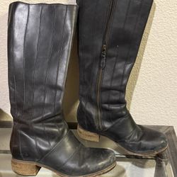 Olukai Kumukahi Boots Women's 8.5 Black Leather Tall Knee High Zip Up