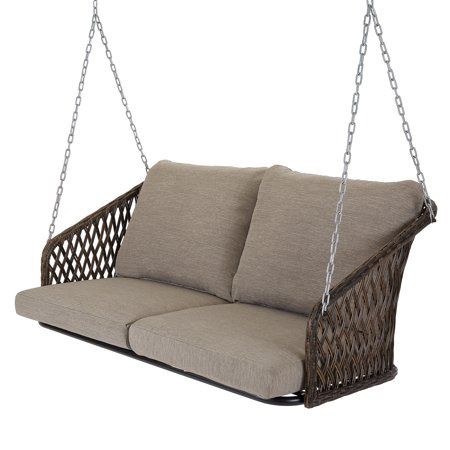 Mainstays Battle Creek Outdoor Wicker Porch Swing with Cushions grey color