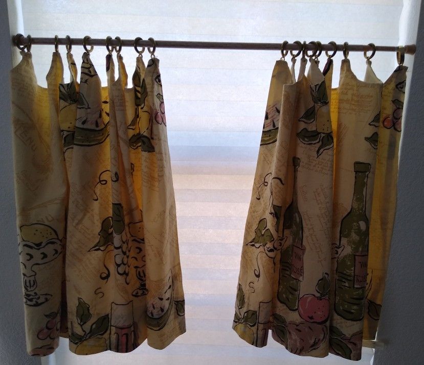 Vintage Mid Century Modern Lined Kitchen Cafe Curtains And Valance - IN EXCELLENT CONDITION