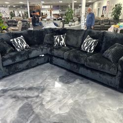 BLACK CORDUROY BRAND NEW SECTIONAL SAME DAY DELIVERY 
