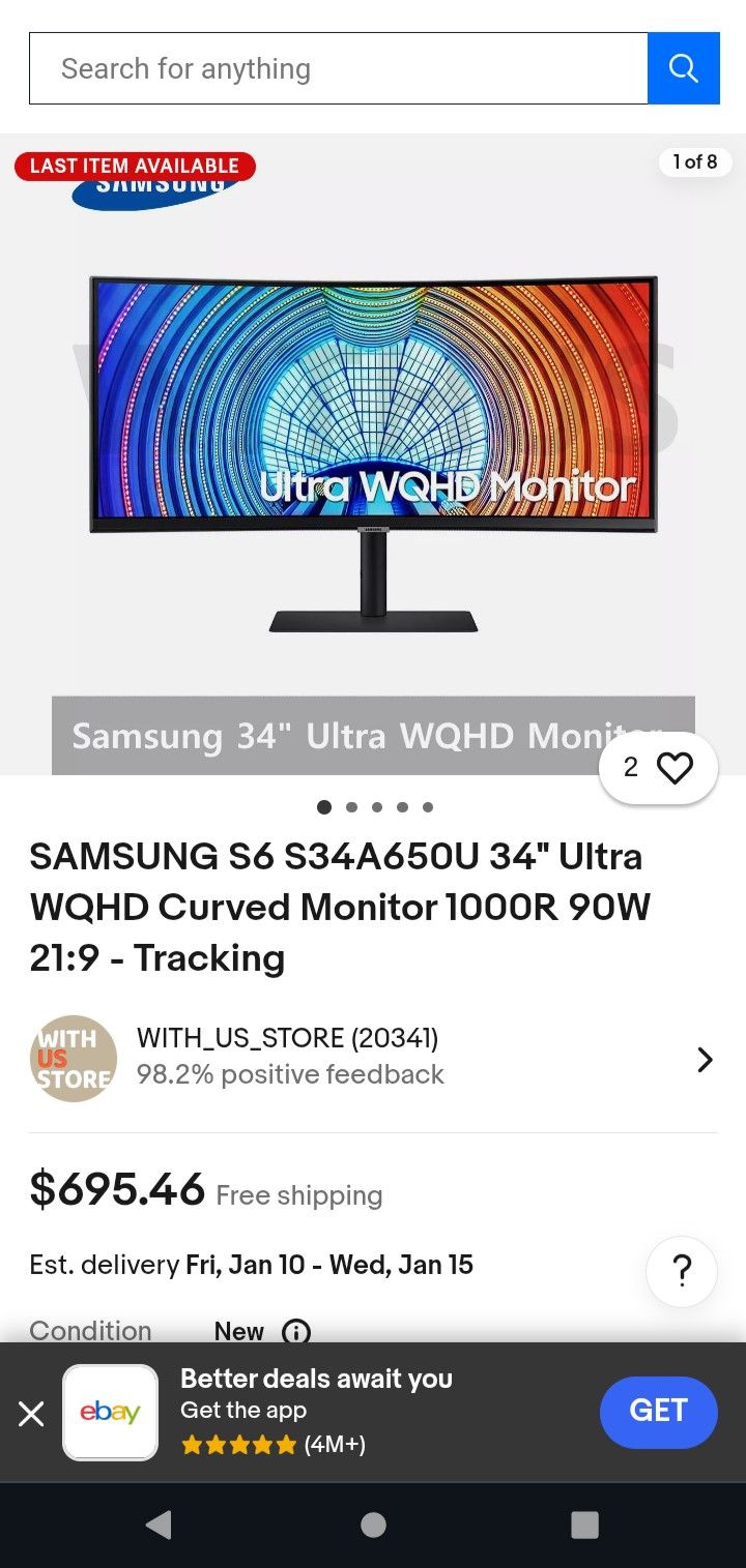 Brand New. Samsung Viewfinity S6 34" Ultra WQHD Curved Monitor