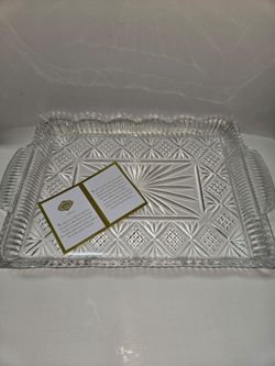 NEW Shannon Crystal by Godinger Dublin Crystal Gallery Serving Tray 14" x 11" in Box