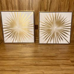 Modern Gold Sunburst Wall Art Set (2 large paintings)